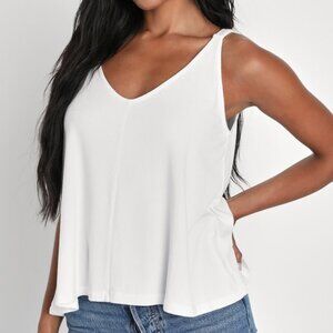 Lulus Summer Views Ivory Ribbed Knit Tank Top White - Size L